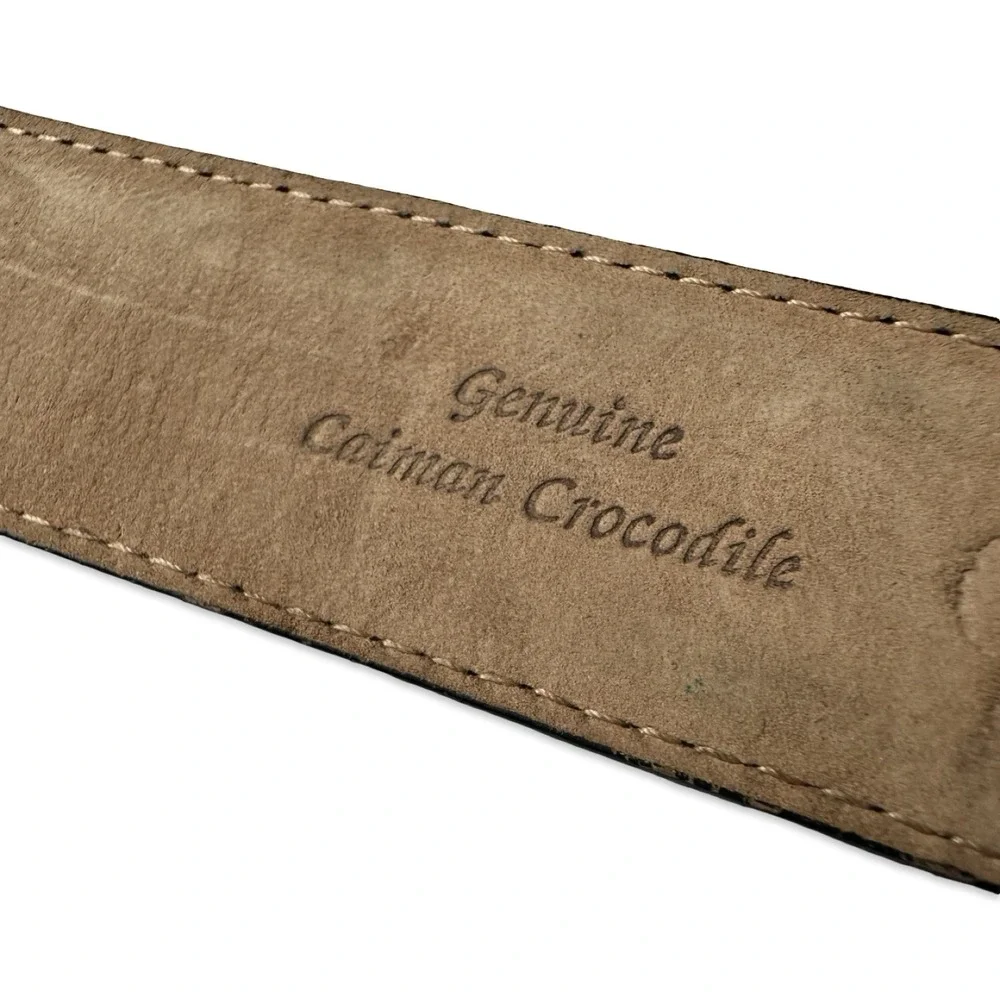 Bespoke Black Genuine Crocodile Brass Buckle 1.25 Inch Width Mens Belt 34 NWOT